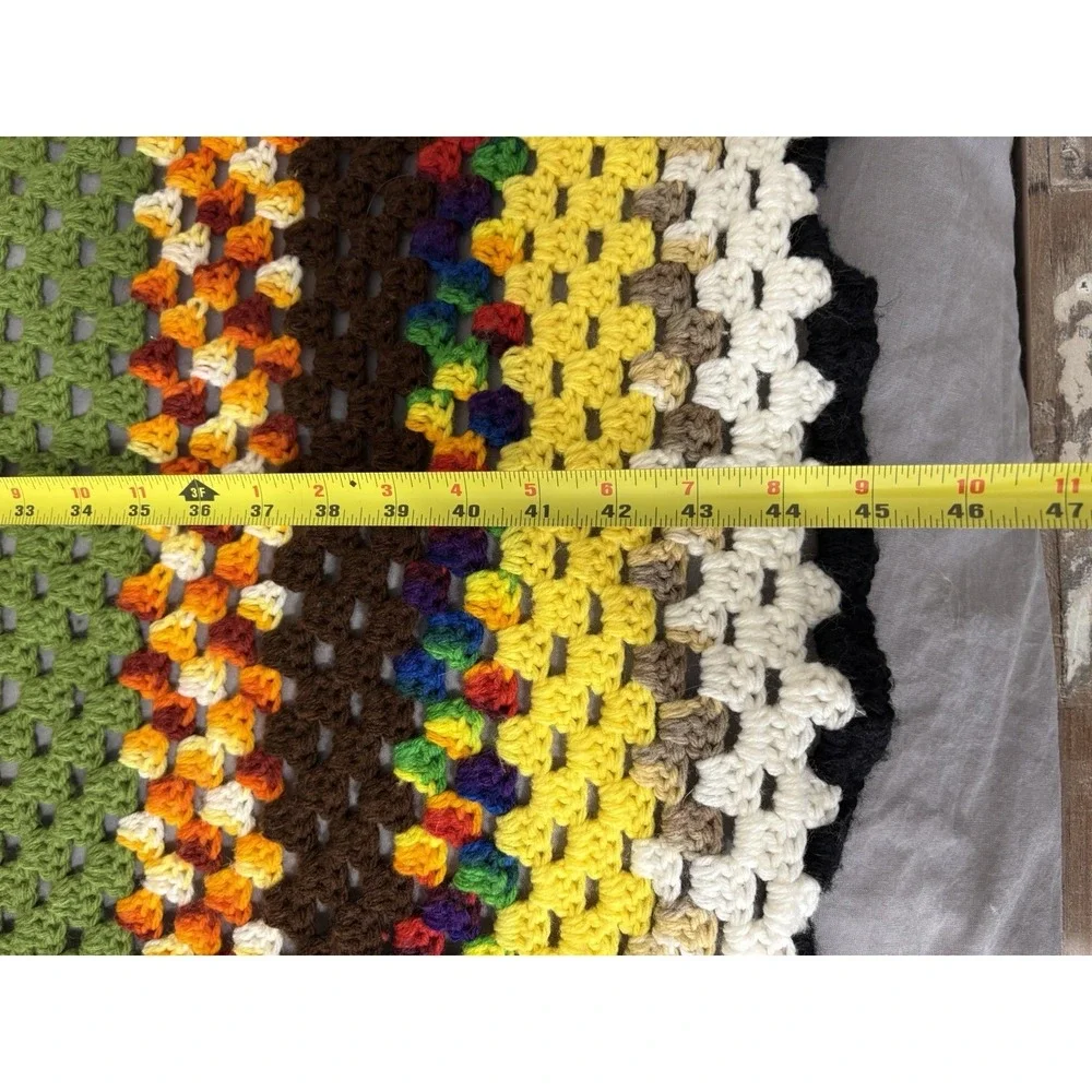 Handmade Vintage Crochet Blanket 70s Colors‎ Afghan Throw 45